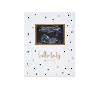 Pearhead Hello Baby First 5 Years Memory Book, Perfect Holiday Gift,Gender-Neutral Baby Keepsake for New and Expectant Parents, Pregnancy And Milestone Journal, Modern Black and Gold Polka Dot