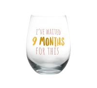 Pearhead I’ve Waited 9 Months for This Stemless Wine Glass, New Mom Mother’s Day Accessory, Expecting Mother Keepsake, Pink and Gold, 16 oz