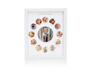 Pearhead My First Year Baby Keepsake Picture Frame, Baby’s First Year Photo Frame, Mother’s Day Accessory, Gender-Neutral Baby Milestone Nursery Wall Décor, 13 Photo Inserts, White