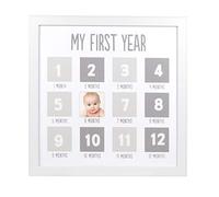 Pearhead My First Year Photo Moments Baby Keepsake Picture Frame, Baby's First Year Photo Frame, Gender-Neutral Baby Milestone Nursery Decor, White and Grey