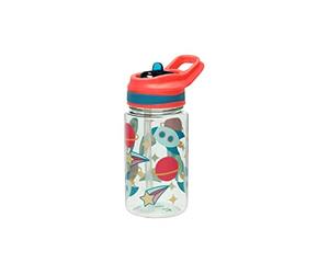 Pearhead Outer Space Kids Water Bottle for School, Spill Proof, Tritan Flip Straw 16oz, BPA Free and Dishwasher Safe, Travel and Sports Tumbler, School Supplies, Rocket Theme