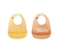 Pearhead Silicone Bib Set of 2, One Baby Girl You’re a Peach Bib, One Yellow Peach Bib, Earth Tone Baby Bib Set, Baby Feeding Accessory for New Parents and Expecting Parents, 2 Baby Bibs