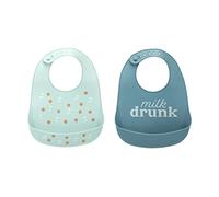 Pearhead Silicone Bib Set of 2, One Milk Drunk Baby Bib, One Light Blue Milk and Cookies Bib, Gender-Neutral Baby Feeding Accessory for New Parents and Expecting Parents, 2 Bibs