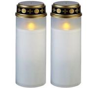 Pearl : 2 grandes lanternes funéraires avec effet flamme à piles - coloris blanc Blanc