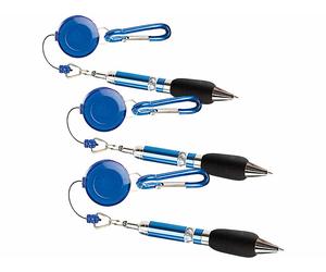 Pearl 3 stylos zip avec câble enrouleur et mousqueton