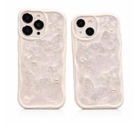 Pearl 3D Butterfly Coque de téléphone en silicone époxy à paillettes pour iPhone, finition nacrée blanche avec motif papillon, matériau TPU souple, compatible avec chargeur sans fil (iPhone 11)