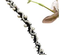 Pearl Beaded Lace Trim Centipede Webbing Garment Decoration Applique Trimming DIY Clothing Jacket Cuff Material Accessory(Black)