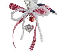 (Pearl bow with apple) Porte-clés mignon en perles avec nœud papillon pour téléphone, idéal pour les fêtes et les rendez-vous (multicolore)