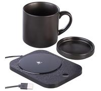 PEARL Chauffe-tasse USB 2 en 1 avec station de charge compatible Qi, 15 W, jusqu'à 55 °C