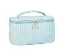 Pearl Clutch Trousse de maquillage en cuir PU grande capacité Advanced Sense Sac de rangement portable Sac de rangement de voyage Trousse de toilette Drum High Hat Clutch, bleu clair, Taille unique