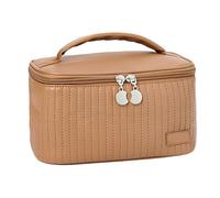 Pearl Clutch Trousse de maquillage en cuir PU grande capacité Advanced Sense Sac de rangement portable Sac de rangement de voyage Trousse de toilette Drum High Hat Clutch, café, Taille unique