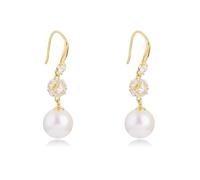 Pearl Earrings For Women Trendy: Flat Back Stud Earrings Gold Plated/925 Sterling Silver Freshwater Pearl Dangle Earrings Wedding Jewelry Birthday For Women Fabrication Pince (G-White, One Size)