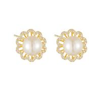 - Pearl Flower Stud Earrings - Sparkling Accents, Elegant Floral Jewelry for Wom, s earrings