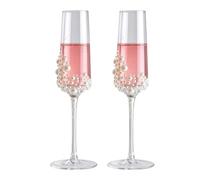 Pearl Goblets - Champagne Glass, 2Pcs Elegant Letters Print, Clear | Crystal Toasting Cups, Couple Wedding Gift, Engagement Drinkware, Romantic Party Accessory, Glass Material, Celebrati