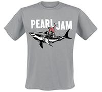 Pearl Jam Shark Cowboy Homme T-Shirt Manches Courtes Gris 100% Coton Regular/Coupe Standard