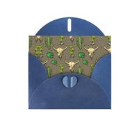 Pearl Paper Carte de vœux imprimée tête de mort de taureau et cactus mignon avec enveloppe, intérieur vierge pour anniversaire, Noël, toutes les occasions, 15,2 x 10,2 cm