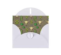 Pearl Paper Carte de vœux imprimée tête de mort de taureau et cactus mignon avec enveloppe, intérieur vierge pour anniversaire, Noël, toutes les occasions, 15,2 x 10,2 cm