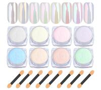 Pearl Poudre Chrome Ongle BISHENGYF- 8Pcs Upgrade Aurora Ice Schimmer Perles Blanc Chrome Ongle, Poudre Effet Sirene Ongle Nail Art Perle Chrome Powder pour Ongles Manucure Salon Nageldesign