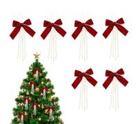 Pearl Ribbon Bows - 6 Pack Velvet Christmas Tree Decorations, 4x6in Sparkli