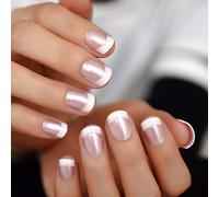 Pearl Shine Faux ongles ronds avec languettes adhésives Rose