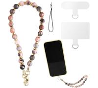 Pearl Stone Phone Strap,Cell Phone Lanyard With 2 Detachable Tabs Chain Bracelet Phone Beads For Women Girls (Pink),Stone,No Gemstone