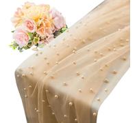 Pearl Table Cloth - Seasonal Soft Cuttable Tulle Boho Gauze Tablecloth | Pearl Sheer Table Cover Decor | 10ft Romantic Organza Runner for Wedding Arch, Dessert Wall, and Home Party