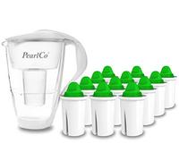 PearlCo - Carafe avec filtre à eau en verre - blanc - 12 cartouches Alkaline classic incluse (compatible avec Brita Classic)