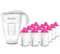 PearlCo - Carafe avec filtre à eau en verre - blanc - 12 cartouches AquaMag classic incluse (compatible avec Brita Classic)