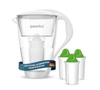 PearlCo - Carafe avec filtre à eau en verre - blanc - 3 cartouches Alkaline classic incluse (compatible avec Brita Classic)