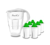 PearlCo - Carafe avec filtre à eau en verre - blanc - 6 cartouches Alkaline classic incluse (compatible avec Brita Classic)