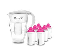 PearlCo - Carafe avec filtre à eau en verre - blanc - 6 cartouches AquaMag classic incluse (compatible avec Brita Classic)