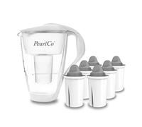 PearlCo - Carafe avec filtre à eau en verre - blanc - 6 cartouches Protect+ classic incluse (compatible avec Brita Classic)