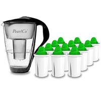 PearlCo - Carafe avec filtre à eau en verre - noir - 12 cartouches Alkaline classic incluse (compatible avec Brita Classic)