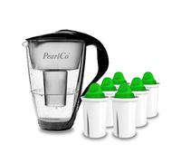 PearlCo - Carafe avec filtre à eau en verre - noir - 6 cartouches Alkaline classic incluse (compatible avec Brita Classic)