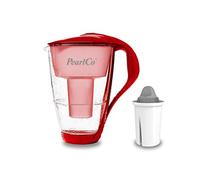 PearlCo - Carafe avec filtre à eau en verre - rouge - 1 cartouche Protect+ classic incluse (compatible avec Brita Classic)