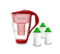 PearlCo - Carafe avec filtre à eau en verre - rouge - 3 cartouches Alkaline classic incluse (compatible avec Brita Classic)