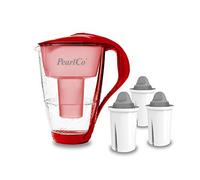 PearlCo - Carafe avec filtre à eau en verre - rouge - 3 cartouches Protect+ classic incluse (compatible avec Brita Classic)