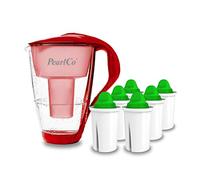 PearlCo - Carafe avec filtre à eau en verre - rouge - 6 cartouches Alkaline classic incluse (compatible avec Brita Classic)