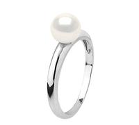 PEARLS & COLORS - Bague Prestige Véritable Perle de Culture d'Eau Douce Ronde 6-7 mm - Blanc Naturel - Argent Massif 925 Millièmes - Taille Ajustable - Bijou Femme