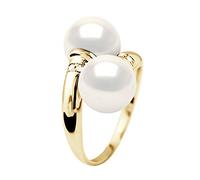 PEARLS & COLORS - Bague TOI et MOI Perles de Culture d'Eau Douce Rondes 8-9 mm - Qualité AAA+ - Diamants 0,040 Cts - Bijou Femme