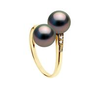 PEARLS & COLORS - Bague TOI & MOI - Perles de Culture de Tahiti Rondes 8-9 mm - Qualit Diamants 0,020 Cts - Disponible en Or Jaune & Or Blanc - Bijou Femme