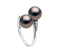 PEARLS & COLORS - Bague TOI & MOI - Perles de Culture de Tahiti Rondes 8-9 mm - Qualité A+ - Diamants 0,020 Cts - Disponible en Or Jaune & Or Blanc - Bijou Femme