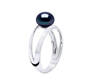 PEARLS & COLORS - Bague Véritable Perle de Culture d'Eau Douce Bouton 8-9 mm - Qualité AA Argent 925 - Bijou Femme