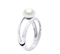PEARLS & COLORS - Bague Véritable Perle de Culture d'Eau Douce Bouton 8-9 mm - Qualité AA Argent 925 - Bijou Femme