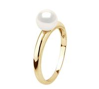 PEARLS & COLORS - Bague Véritable Perle de Culture d'Eau Douce Ronde 6-7 mm - Blanc Naturel - Qualité AAA+ - Disponible en Or Jaune et Or Blanc - Bijou Femme