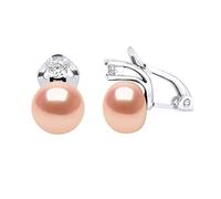 PEARLS & COLORS - Boucles d'Oreilles CLIP Véritables Perles de Culture d'Eau Douce Boutons 8-9 mm - Argent 925 Millièmes - Système Clip - Oreilles non percées - Bijou Femme