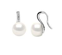 PEARLS & COLORS - Boucles d'Oreilles Joaillerie Prestige - Véritables Perles de Culture d'Eau Douce 9-10 mm - Qualité AAA + - Argent 925 Millièmes - Système Crochet Luxe - Bijou Femme