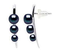PEARLS & COLORS - Boucles d'Oreilles TRIO Véritables Perles de Culture d'Eau Douce Boutons 4-5-6 mm - Argent Massif 925 Millièmes - Système Poussette Confort - Bijou Femme