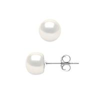 PEARLS & COLORS - Boucles d'Oreilles Véritables Perles de Culture d'Eau Douce Boutons - Coloris Blanc Naturel - Qualité AAA + - Argent 925 Millièmes - Bijou Femme