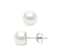 PEARLS & COLORS - Boucles d'Oreilles Véritables Perles de Culture d'Eau Douce Boutons - Coloris Blanc Naturel - Qualité AAA + - Argent 925 Millièmes - Bijou Femme
